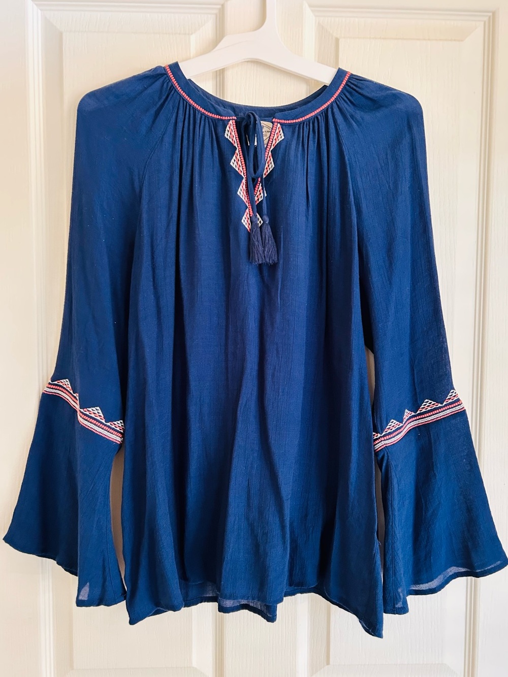 Boho 🔥 Navy Peasant Tunic w/ Tassel Ties